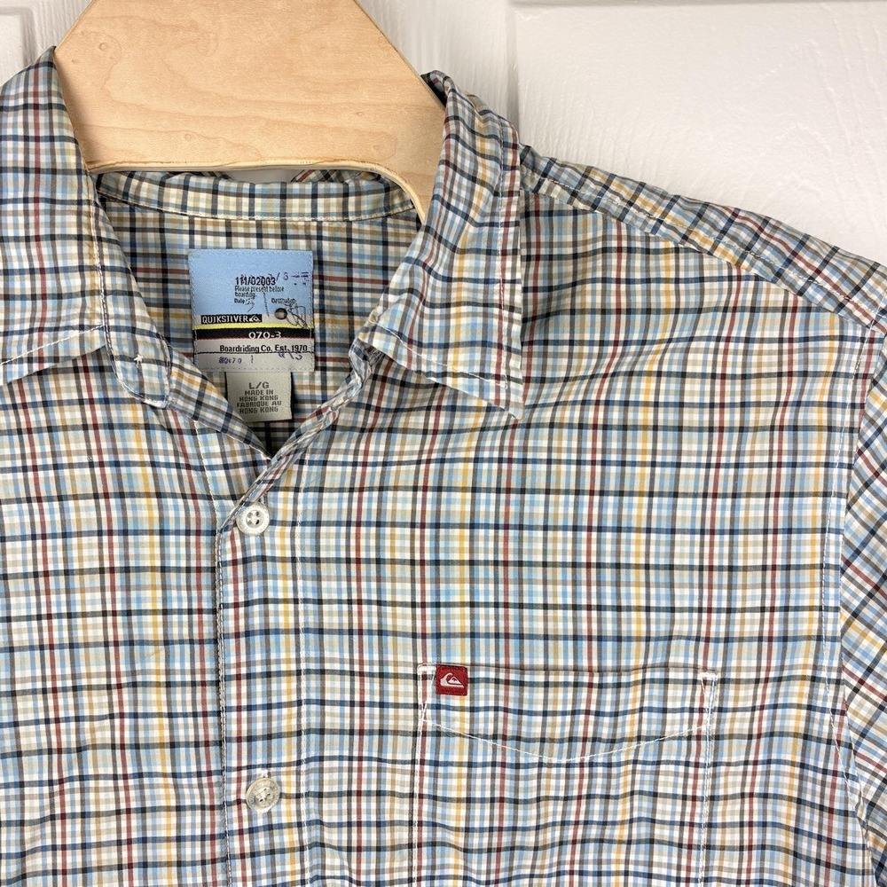 Quiksilver Shirt Mens L Plaid Short Sleeve Button Up Casual Hong Kong Y2K